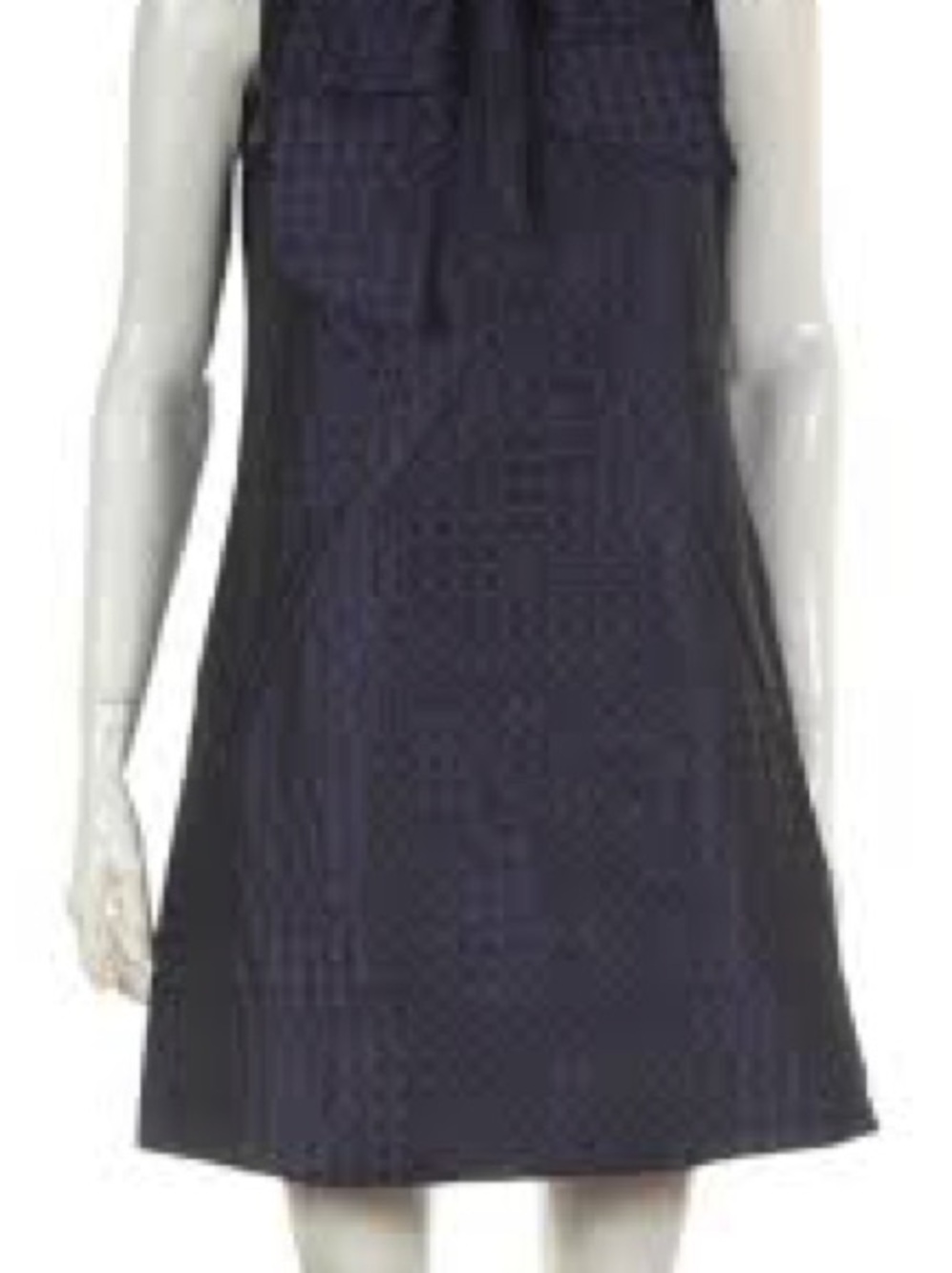 BCBG Navy Geometric Bow-Front Sleeveless Dress